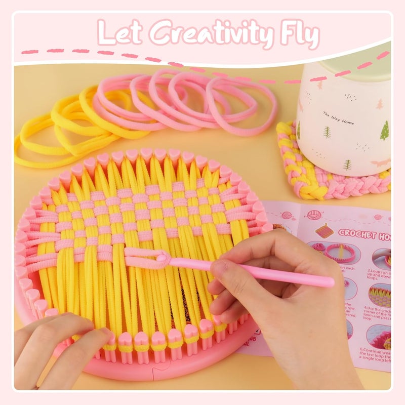 AHCo. . Knitting Loom Kit for Beginners, Creative Craft Toy for Girls Ages 7 8 9 10 11 12 with Storage Bags Yarns Knitting Tools, Fantastic DIY Gifts Knit Hat Scarf Coaster (Pink) - Image 4